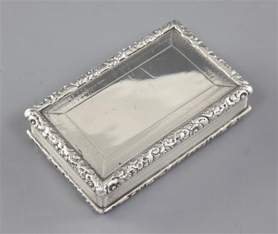 An early Victorian engine turned silver snuff box, by William Simpson, Length 86mm Weight: 5oz/156grms
